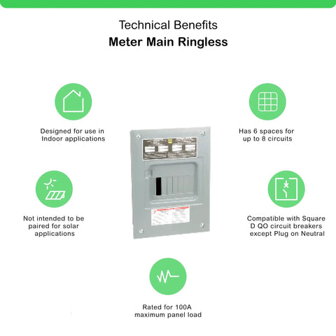 Top Shelf Indoor Electrical Load Center 100 Amp 6 Space 12 Circuit Main Lug Service Panel with meter main ringless design.