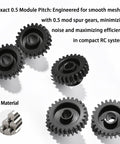 Multiple 0.5Mod Pinion Gear Set 13T To 27T Hardened Steel 3.175mm Bore showing material with 2.3mm Adapter