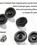 Point Five Mod Pinion Gear Set For ARRMA And Losi RC Cars Hardened Steel 18T-22T gears with 0.5 mod pitch and material detail