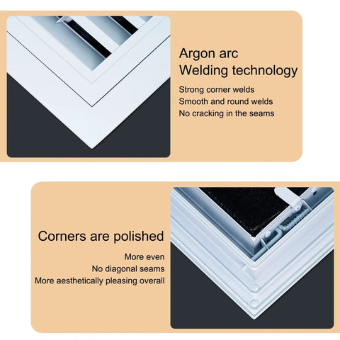 Close-up of Top Notch Metal Attic Access Panel Door 26x30 Inch showcasing polished corners and argon arc welding technology.