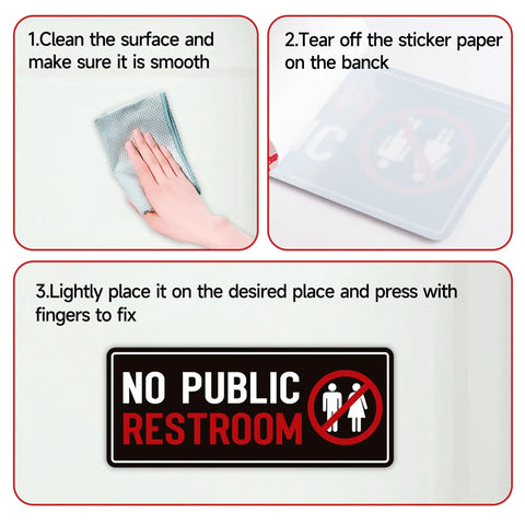 2 Pack No Public Restroom Signs Weatherproof Vinyl Stickers Self Adhesive For Office Home Windows Or Doors Bold Black And Red No Public Bathroom Sign For Indoor Outdoor Use, installation steps diagram
