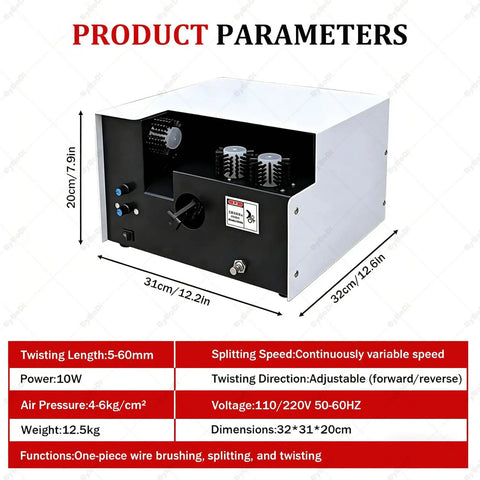 Auto Electric Wire Twister Stripper Machine For Shielded Cable Fast Untwisting Tool with adjustable dimensions and parameters.
