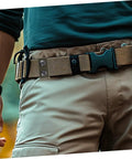 Close-up of Six Pack Durable Nylon Belt Buckle Quick Release Webbing Clips for Outdoor Activities on khaki pants