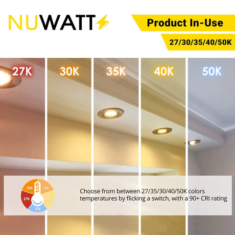 Kick Your Lighting Game Up A Notch With These Solid 3 Inch Gimbal Recessed Downlights 16 Pack 8W Led 600 Lumens Cct Switch 27k To 50k Dimmable Canless Ic Rated White Finish Get Lit Now showcasing various color temperatures.
