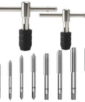 All In One 10 Piece Metric Tap Set With 2 T Handle Wrench, image showing taps from M3 to M12 and two T-handle wrenches.