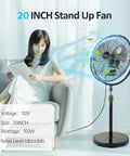 Beefy 20 Inch High Velocity Pedestal Fan With Adjustable Height And Tilt For Industrial And Home Use Metal Standing Fan 3 Speed