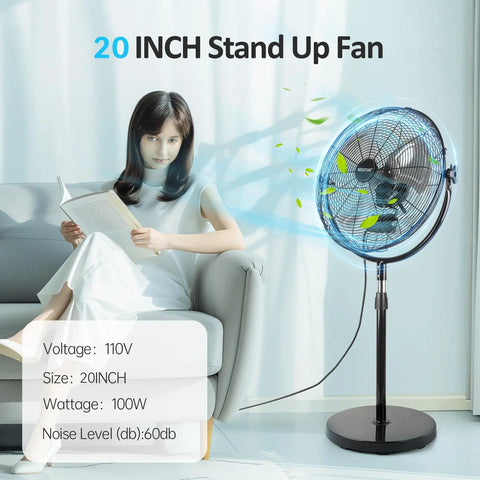 Beefy 20 Inch High Velocity Pedestal Fan With Adjustable Height And Tilt For Industrial And Home Use Metal Standing Fan 3 Speed