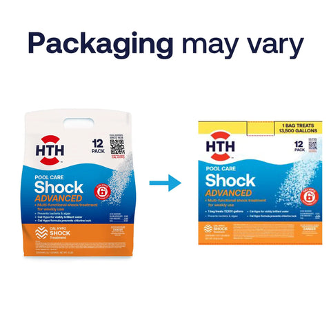 Fast Dissolving Four In One Pool Shock Treatment Eliminates Bacteria And Algae While Neutralizing Tough Chlorine Stink For Straight Up Crisp Water Weekly Super Refresh Twelve Pack, HTH packaging