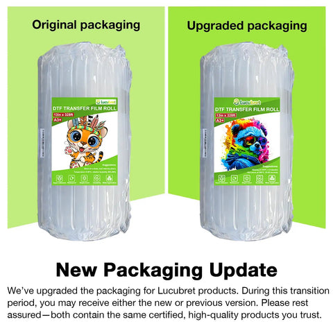 DTF Transfer Film Roll 13 Inch By 328 Feet With Premium Double Side Matte Clear Pretreat Sheets packaging update