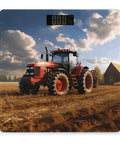 Farm Tractor Inspired Digital Weight Scale With Tempered Glass Platform showing a red tractor on a farm background.