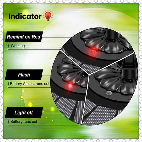 Sun Powered Solar Fountain Pump With 2000mAh Battery And Indicator LED showing status for working, low battery, and battery depleted