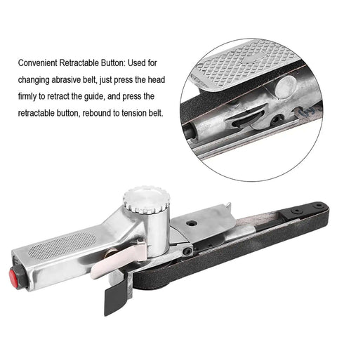20mm Pneumatic Air Belt Sander Polisher with adjustable speed and ergonomic handle for metal, wood, plastic detailing