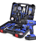 21V Cordless Drill Set With 112 Piece Home Repair Tool Kit For DIYers Lightweight Hammer Drill With Adjustable Speed Powers Through Wood Metal Plastic Includes Bits And Sockets For Quick Home Fixes in open black and red case