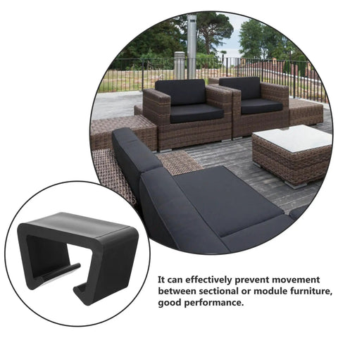 Outdoor Furniture Clips For Patio Sectionals securing wicker sofas on patio with close-up of black rattan connector