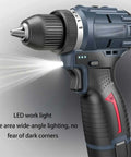 No Sweat Cordless Drill And Screwdriver Power Tool Kit With Heavy Duty Wood Metal Masonry Bits For Quick Fix Home Improvement And Diy Projects Compact Handheld Set featuring LED work light for visibility.