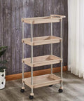Slick Rolling Utility Cart With Four Roomy Shelves Built From Heavy Duty Plastic And Stainless Steel For Beauty Studios Nail Techs Or Mobile Service Universal Swivel Wheels Let You Haul Your Kit No Sweat On Any Job Site, showcasing four spacious shelves.