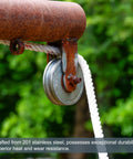Close-up of V-Groove Track Wheel 1.89-Inch 201 Stainless Steel Sliding Gate Rollers in use on industrial gate system