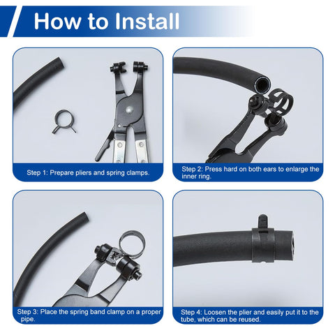 How to install 105 Piece 6 To 25Mm Spring Band Hose Clamp Kit With Pliers step-by-step instructions shown.