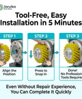 Three Pack Worm Gear Replacement WPW10112253 installation steps for mixers, showing alignment and snap in process.