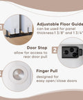 Heavy Duty Bypass Sliding Closet Door Hardware Set with Soft Close Mechanism for Two Doors showing adjustable floor guide.