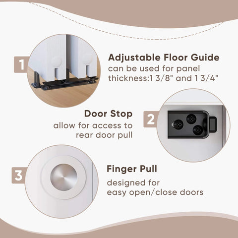 Heavy Duty 48 Inch Aluminum Bypass Sliding Closet Door Hardware Kit With Finger Pull For Two Door System Smooth And Quiet Operation