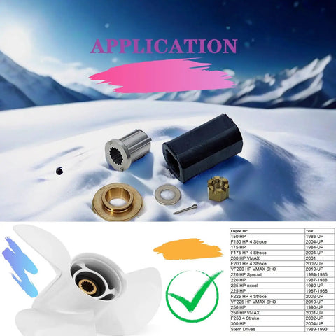Pro-Grade Flo-Torq II Hub Kit 835274Q1 for Yamaha Outboard 75-300 HP and VMAX SHO Stern Drives 15 Spline Includes Drive Sleeve, Forward Thrust Washer, and Replacement Kit for Quick Prop Hub Fix
