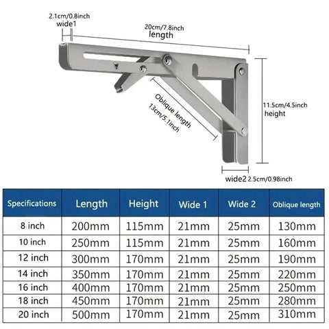 Heavy Duty Folding Triangle Shelf Brackets Set Two Pack Adjustable Wall Mount Brackets with Screws Silver 10 Inch dimensions