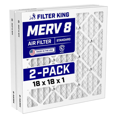 Pleated MERV 8 Air Filter 18x18x1 Inch 2 Pack For Home HVAC Dust And Allergy Control Made In USA True Size 17.5 x 17.5 x 0.75