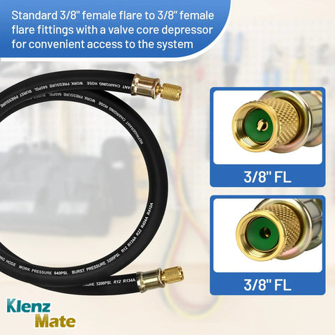 Pro Grade 5 Foot 1/2 Inch HVAC Vacuum Hose With 3/8 To 3/8 Female Flare Fittings For High Flow Refrigerant Evacuation And Recovery