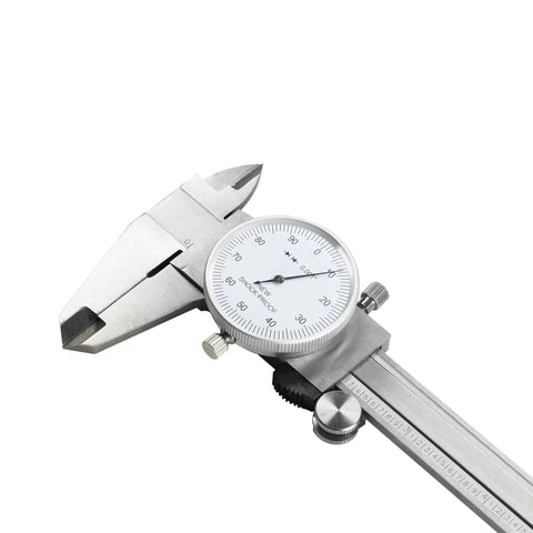 0-6 Inch Four Way Dial Caliper With Shock Proof Imperial Carbon Steel Housing, Ultra Smooth Sliding And 0.001 Inch Precision on white background
