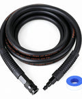 No Fuss Lightweight Hybrid Air Compressor Hose 3/8 In X 10 Ft With 1/4 Inch NPT Couplers rated to 300 PSI displayed on a white background.