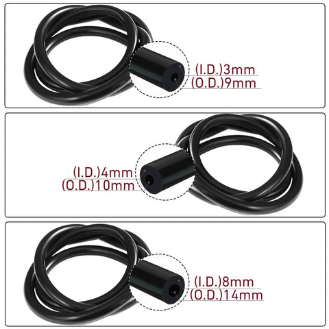 HSDCO High Performance Silicone Vacuum Hose Kit 3 Pieces Black With Tubing Cutter For Air And Water, Upgrade Your Ride With Durable 1-8, 5-32, And 5-16 Inch Sizes Perfect For Any Car Or Truck Under The Hood. Black silicone vacuum hoses in 3mm, 4mm, and 8mm sizes