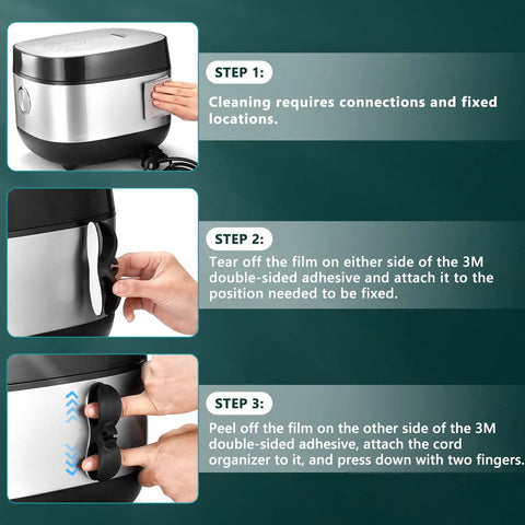 Cord Organizer For Kitchen And Home Appliances Keeps Cords Tidy And Tangle Free No More Cord Chaos Power Cable Organizer For Coffee Makers Blenders Air Fryers And Rice Cookers Easy Cable Management To Keep Your Counter Clean And Clutter Free being applied with 3M adhesive.