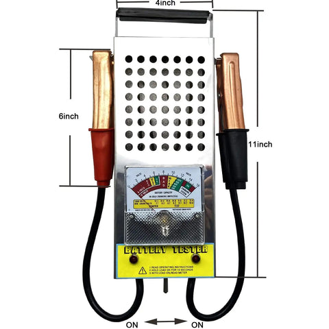 Battery Load Tester For 6V And 12V Vehicles With Voltmeter And Alligator Clips The Must Have Go To Tool For Cars Trucks RVs Boats Motorcycles And ATVs To Check Battery Health Starter Draw And Charging System Fast., metal battery load tester with analog voltmeter, alligator clips, 11-inch body, 6-inch handles