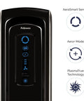 Front panel of No Nonsense 4 Stage Hospital Grade Filtration Air Purifier With True HEPA For Small Rooms 100 To 200 Sq Ft Auto Air Quality Sensor Ultra Quiet Black AeraMax 90 showing controls and features.
