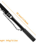 Pro Grade Cassette Removal Tool Kit for Shimano and Sram Freewheel Turner with chain whip, 35.3cm handle, 345g weight.