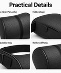 Practical details of Slick Comfort Memory Foam Car Headrest Neck Pillow For Tesla Cybertruck 2024 To 2026, showing adjustable strap and hidden zipper.