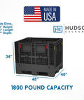 Heavy Duty Collapsible Storage Bin Built Tough 48 X 40 X 34 Inches with Quick Grip Access Doors 1800 Lb Weight Limit shown from side view.