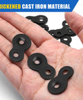 20 Piece Heavy Duty Figure Eight Table Top Fasteners Thick Iron Desktop Connectors in hand, showcasing solid black metal joiners.