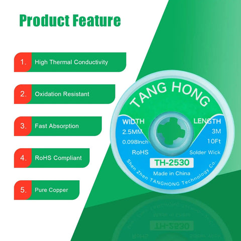 Pro Grade Lead Free Solder Paste With No Clean Flux No Mess And 10 Ft Desoldering Wick Braid for Electronics, features list