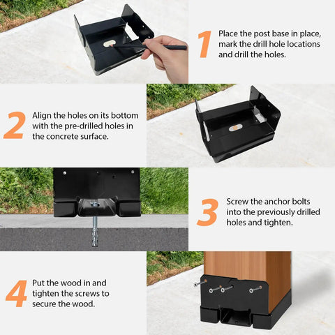 Tough As Nails 6x6 Post Base For Concrete And 5.5x5.5 Wood Posts Adjustable Black Coated Anchor With 1 Inch Standoff Includes Screws For Deck Patio Gazebo Porch