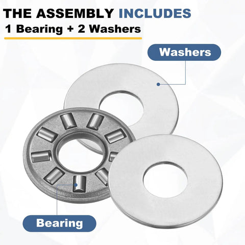 NTA411 Thrust Needle Roller Bearing Set with 2 washers, chrome steel, ID 1/4 inch OD 11/16 inch, heavy duty smooth operation.