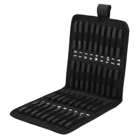 36Pcs Number Letter Punch Stamp Set For Metal Stamping 5mm Character Size Durable Steel Alphabet Kit For Stainless Steel Automotive Motorcycle Serial Numbers Part Labeling And Engraving displayed in open storage case