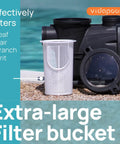 Self Priming Pool Pump With High Flow For Inground And Above Ground Pools One Point Five HP Motor Delivers About Seven Thousand Three Hundred Fifty GPH For Crystal Clear Water No Hassle Setup Durable And Quiet Family Swim Ready with extra-large filter bucket on gravel surface.