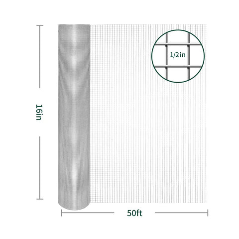 Heavy Duty 19 Gauge Hardware Cloth 16X50 Ft Roll featuring half inch square mesh rustproof steel fence wire with rolled appearance.