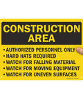 Construction Zone Warning Sign 10 By 14 Inches Heavy Duty Aluminum Plate authorized personnel only hard hats required.