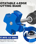 Close-up of rotatable 4-edge cutting blade from Four Size PVC Pipe Reamer Kit with Four Blades for No Fuss Pipe Prep.