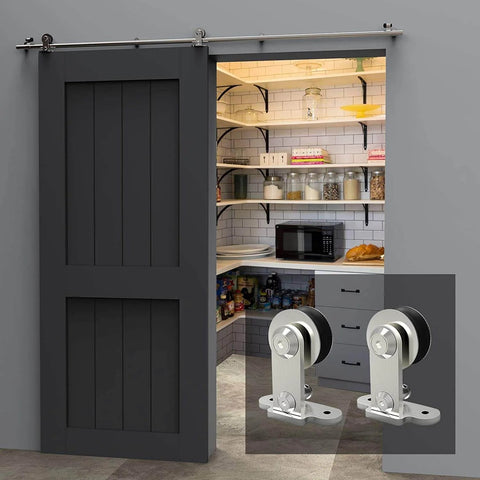 Sliding Barn Door Hangers Set 2pcs Stainless Steel No Track T Shape Compatible For All Sliding Barn Doors with door installed
