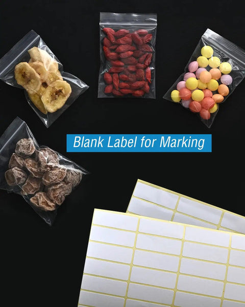 500 Pack Small Clear Resealable Plastic Bags With Four Size Options For Jewelry Candy Pills And More, Bags with Labels