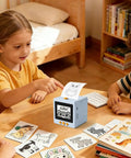 Smart AI Voice Controlled Thermal Sticker Printer With 2.4 Inch HD Display And Portable ABS Construction For Hassle Free Setup in use by kids.